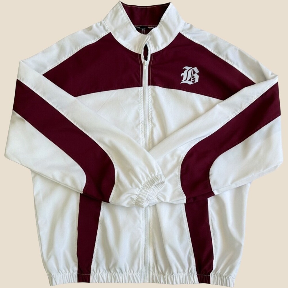 Mens White Burgundy Colorblock Windbreaker Jacket Full Zip Size M